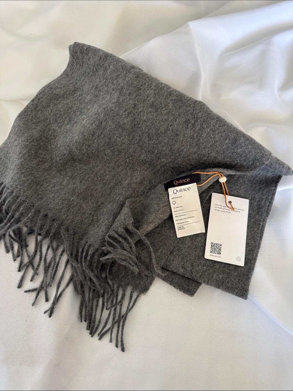 Quince Soft Gray Cashmere Fringe Scarf